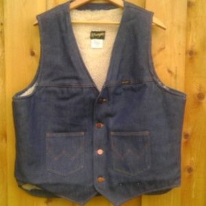 WRANGLER Vintage Sheepskin Denim Vest Mens XL USA